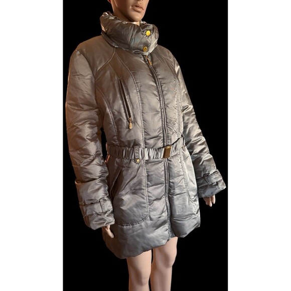 1 Madison Taupe Gray  W Gold down jacket coat with belt Woman’s  XL - Picture 4 of 16